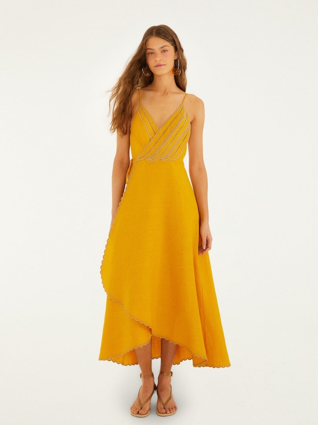 Nwt Farm Rio Yellow Bananas Euroflax Linen Maxi Wrap Dress Sz M